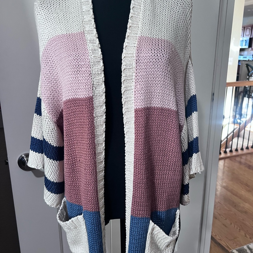 Chic Color Block Open Front Cardigan